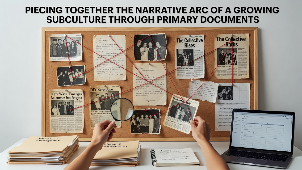 Archivists examining primary documents from an emerging online subculture
